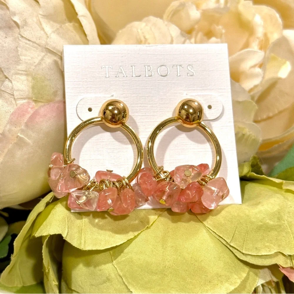 Talbots Pink and Gold Charm Hoop Earrings NWT